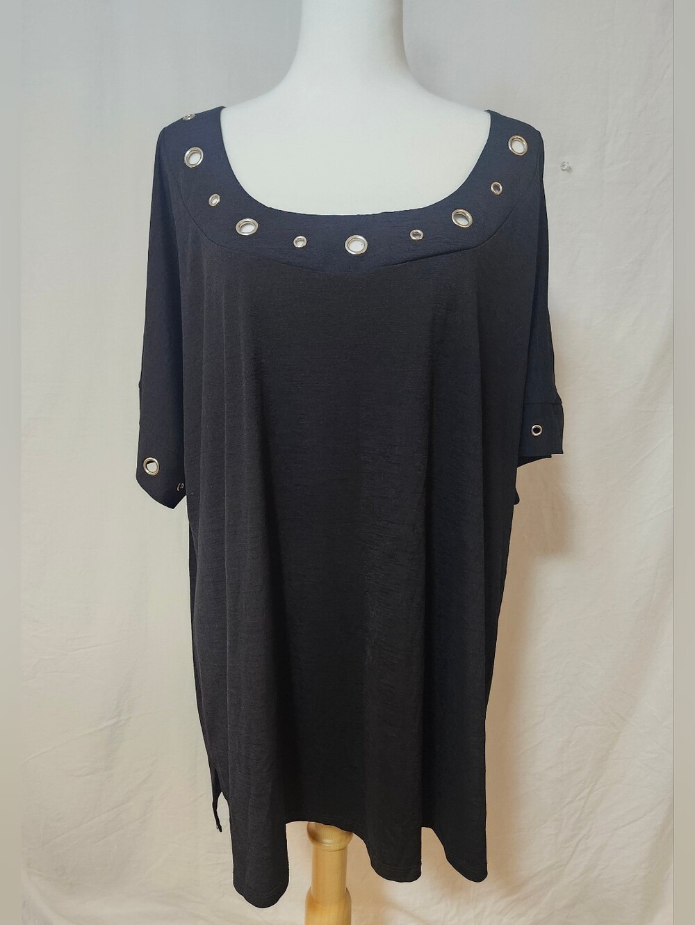 Laura Women's Black Grommet Detail Scoop Neck Top
